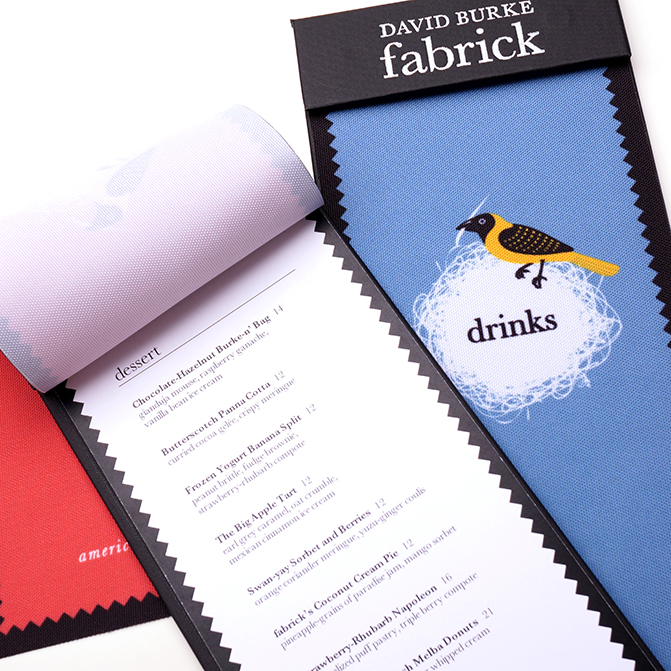 David Burke Fabrick Dessert and Drinks Menu Covers