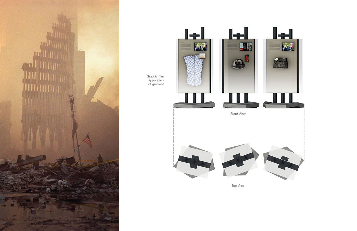 Schematic drawings for the layout of the Tribute Art Space at the September 11th Museum