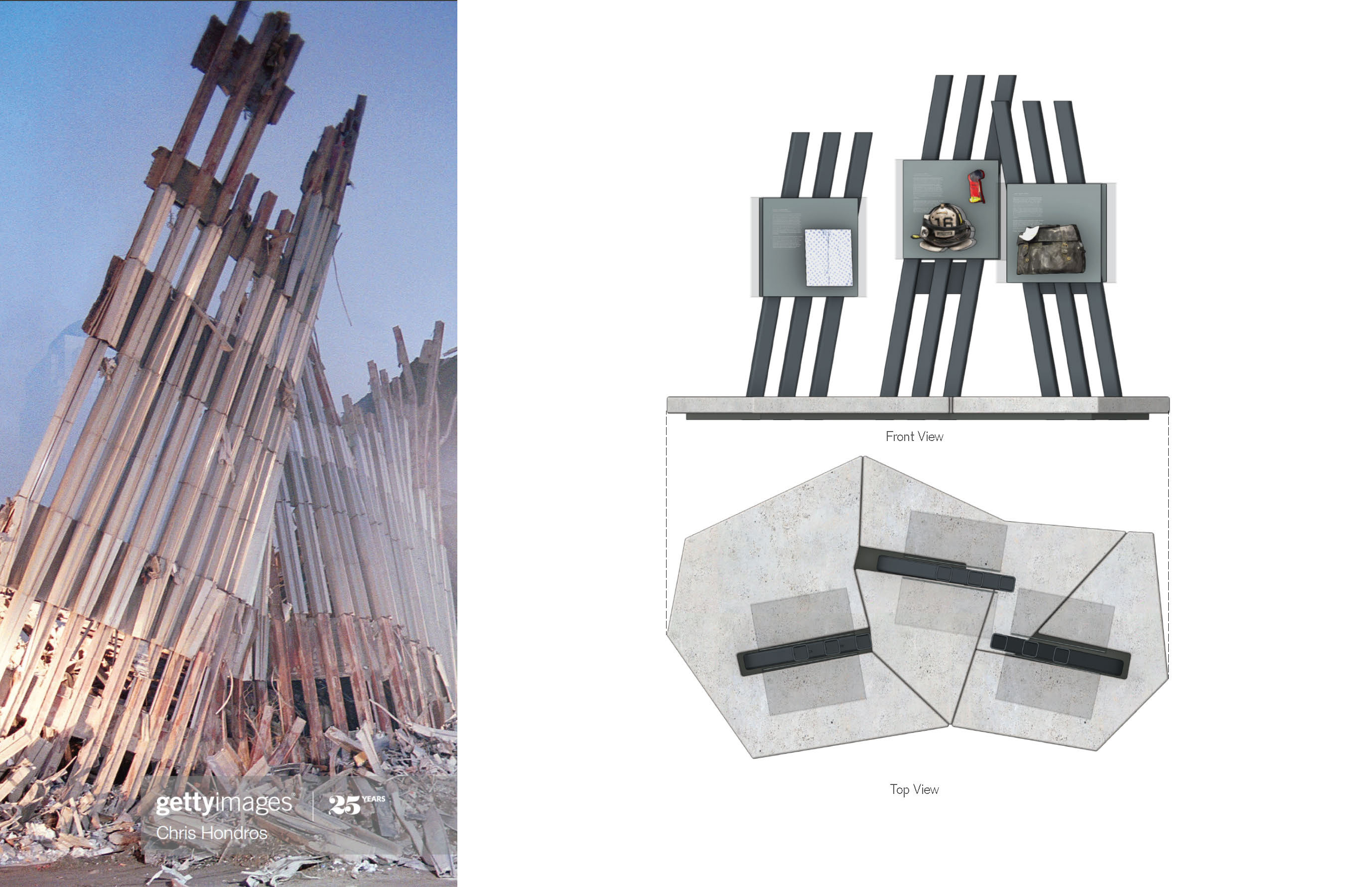 Schematic drawings for the layout of the Tribute Art Space at the September 11th Museum